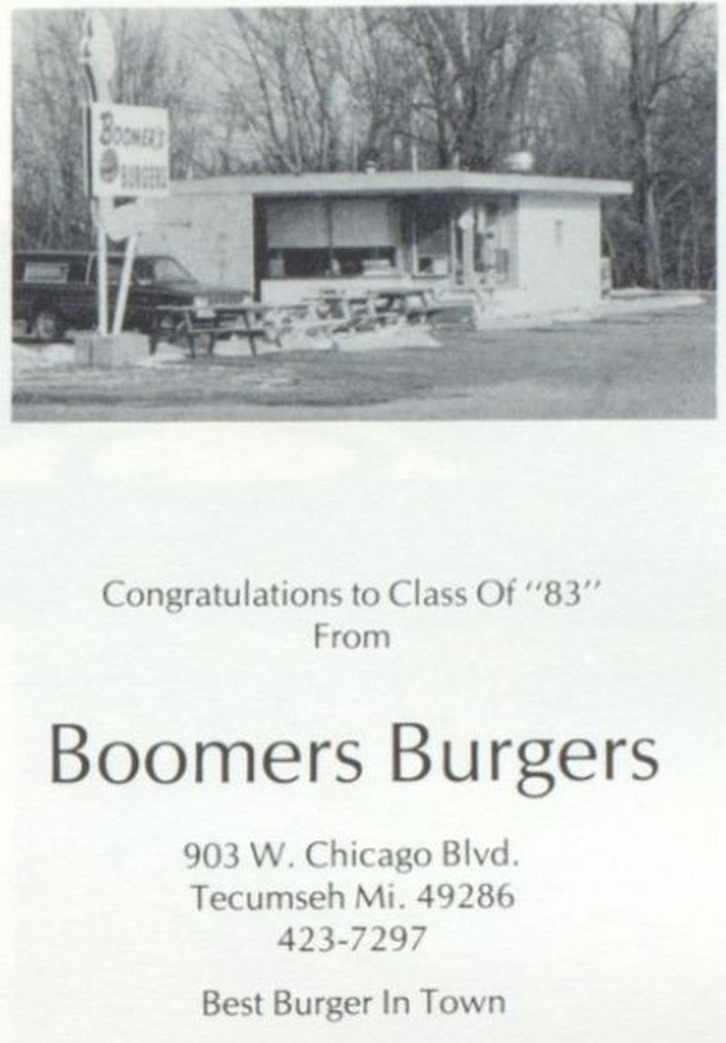 Frosty Freeze Drive-In (Boomers Burgers) - Tecumseh 1983 Yearbook Ad (newer photo)
